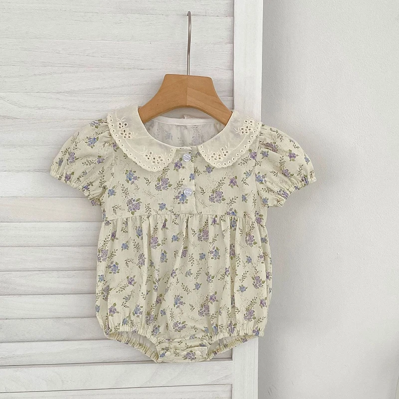 

Милый комбинезон с фиолетовыми цветами для новорожденных девочек 0-24 месяцев, уютный тюлевой комбинезон-пачка с короткими рукавами, платье, одежда для маленьких девочек