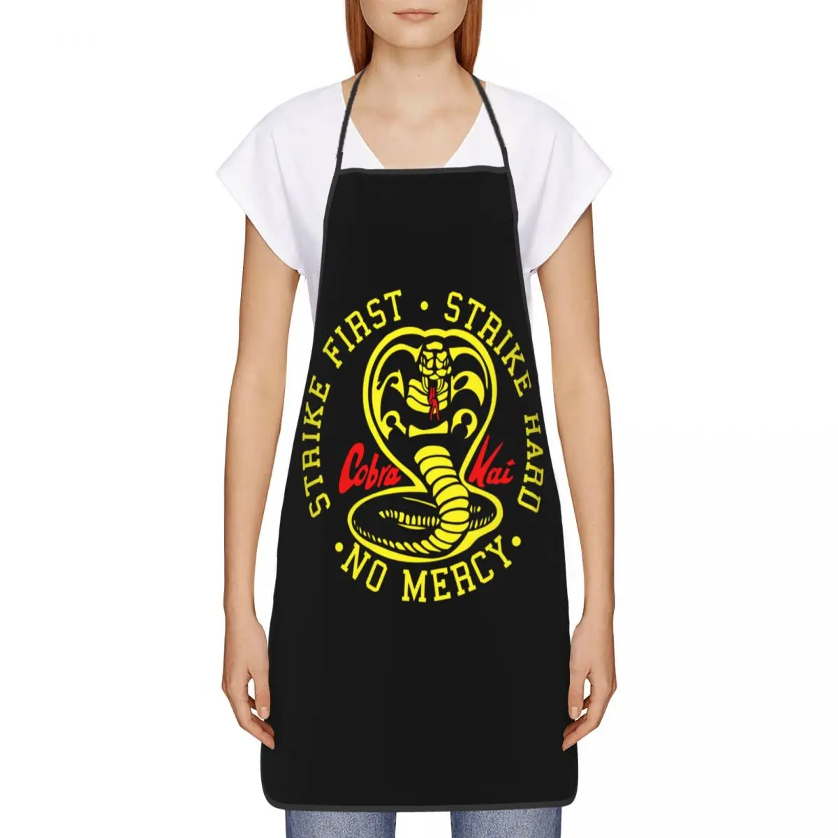 Custom Bib Cobra Kai The Karate Kid Aprons  Adult Chef Cooking Strike First Strike Hard 80S Movie Tablier Cuisine Gardening