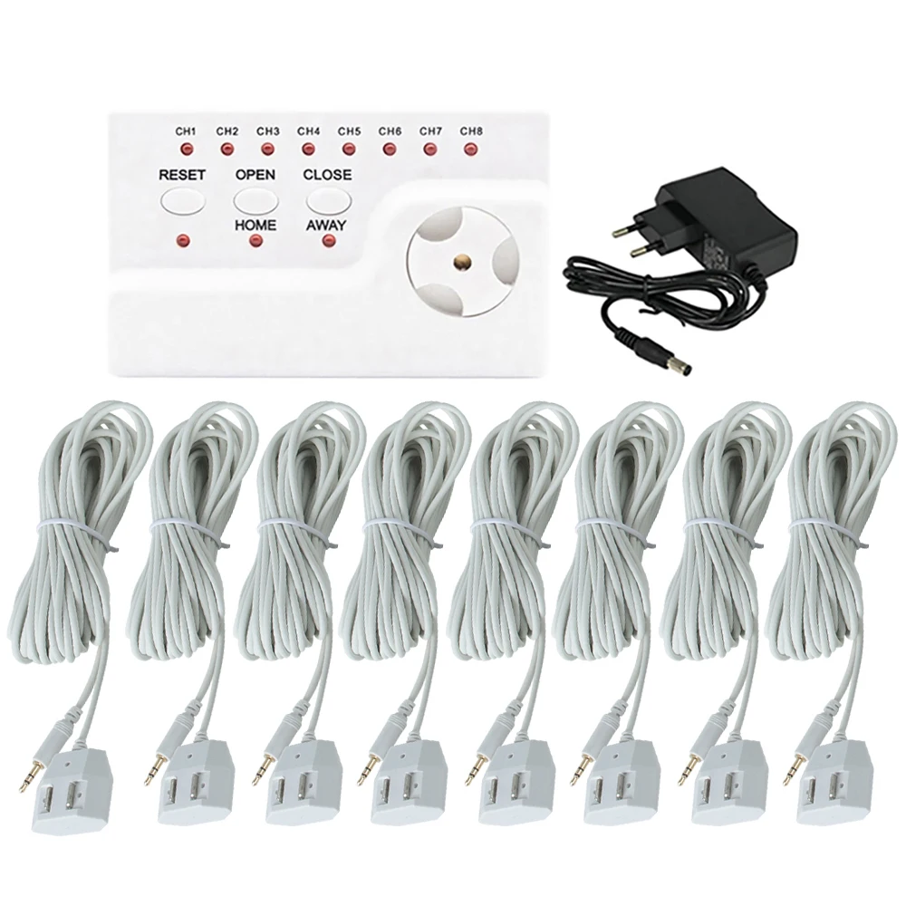 Flood Water Leak Control Panel with 12V EU Plug and 8pcs 6-Meter Water Sensor for Home Alarm Security Protection