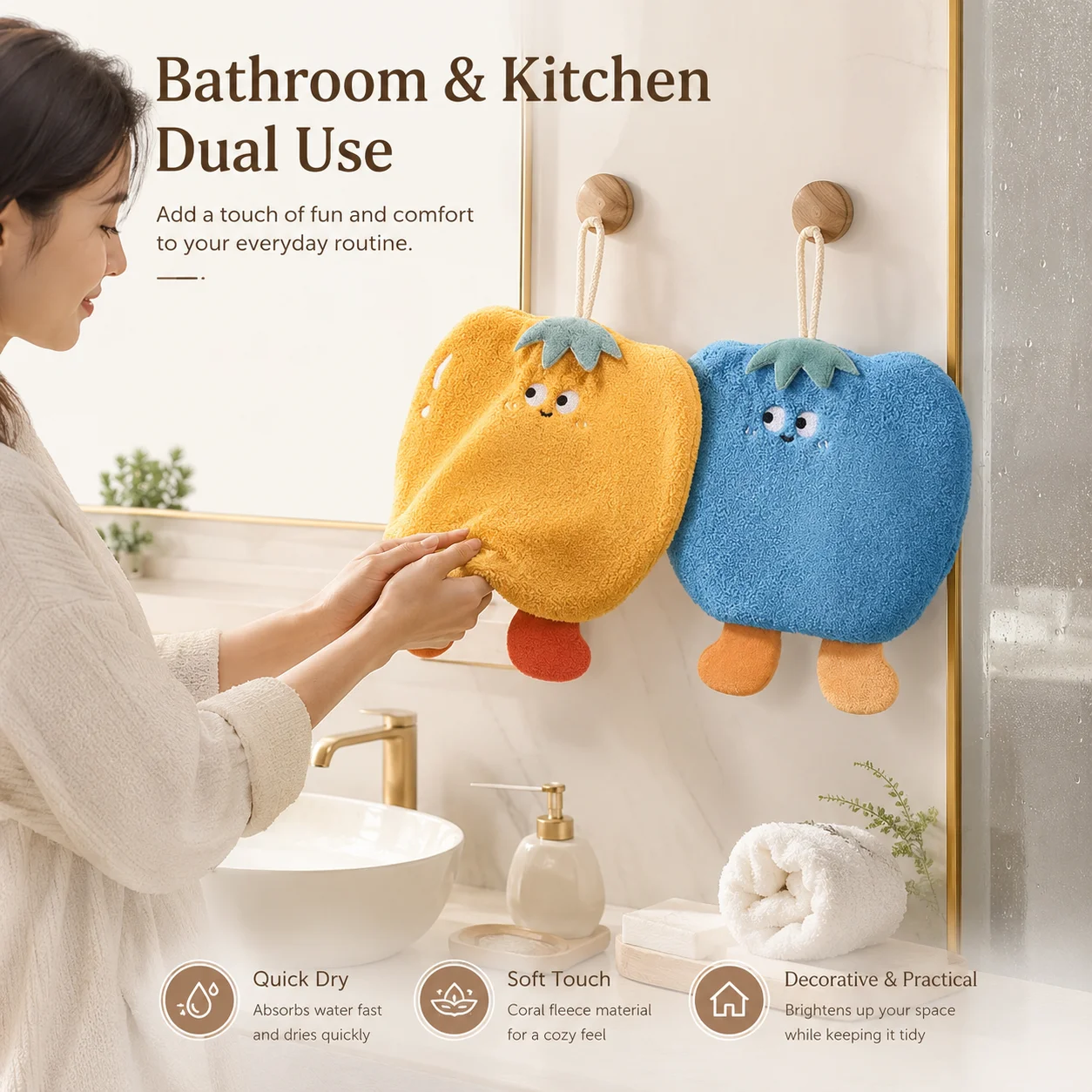 Dopamine Vegetable Coral Fiber Towel, Square Fluffy Washable Anti-Fade, Bathroom Balcony Hand Drying Cloth