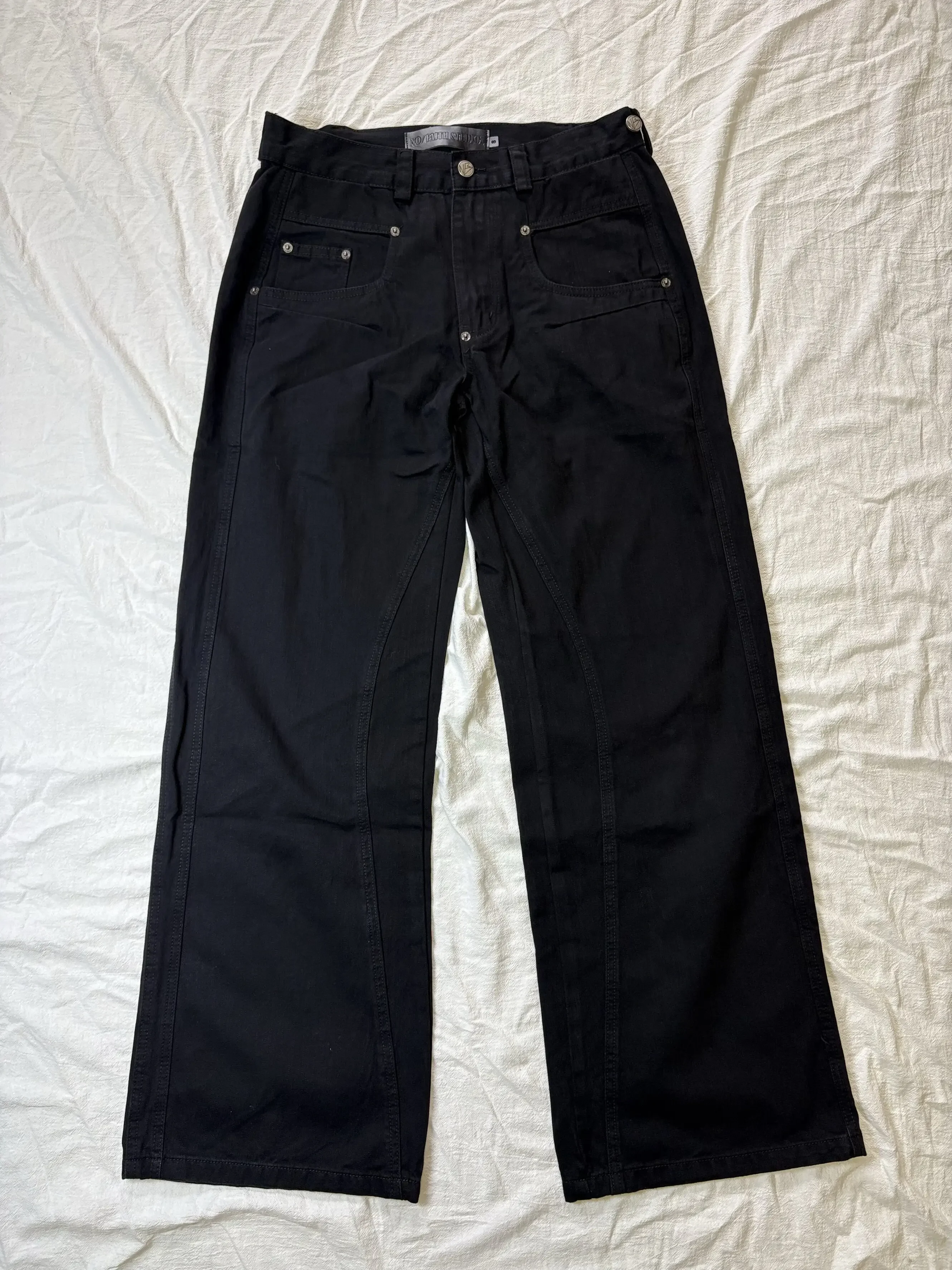 No Faith Studios LAYERED Double Pocket Pin Button Baggy Stacked Flared Scimitar Pants