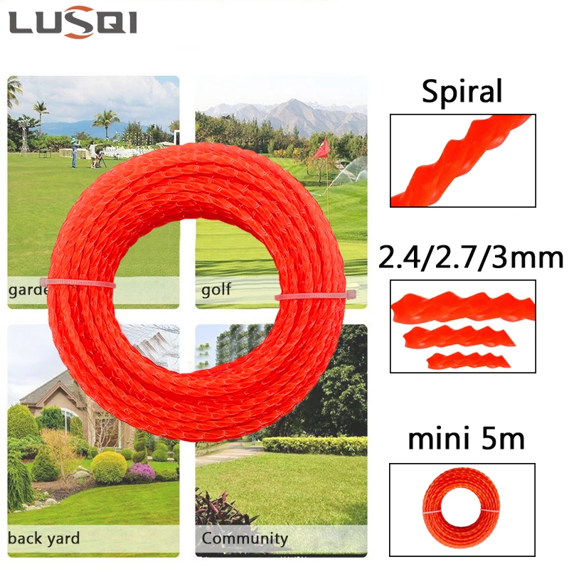 Imagem -04 - Lusqi 2.4 mm 2.7 mm mm 3.5m mm 5m 10m 15m Linha de Aparador de Grama Laranja Náilon Espiral Cortador de Escova Corda Cortador de Grama Cabeça Acessório