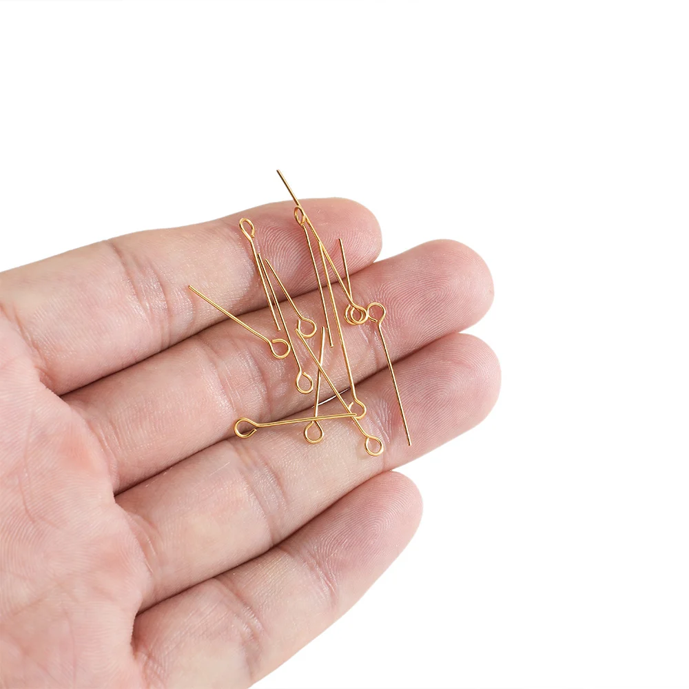 100pcs/Lot Stainless Steel Gold Color Eye Head Pins Earrings Components for DIY Jewelry Crafts Making Supplies 15/20/25/30/50mm