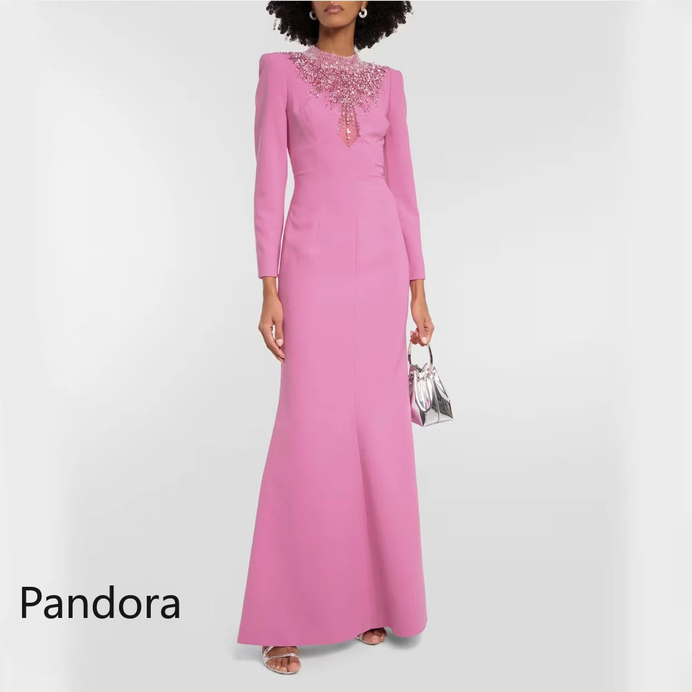 Pandora O-Neck Dubai Prom Dress Full Sleeves With Floor Length Evening Dress Women Birthday Wedding Party Formal Gowns Arabia