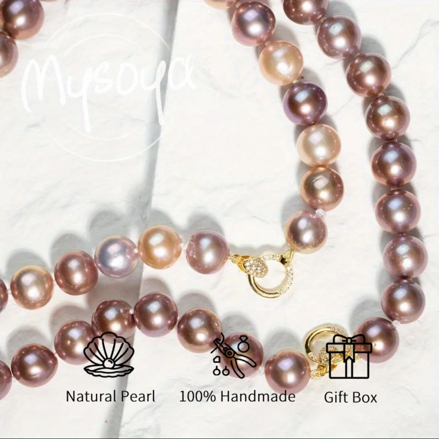 

MYSOYA 9-11 мм фиолетовое жемчужное ожерелье Эдисона для женщин и мужчин с подарочной коробкой идеальный подарок на свадьбу, день рождения, Рождество, Новый год