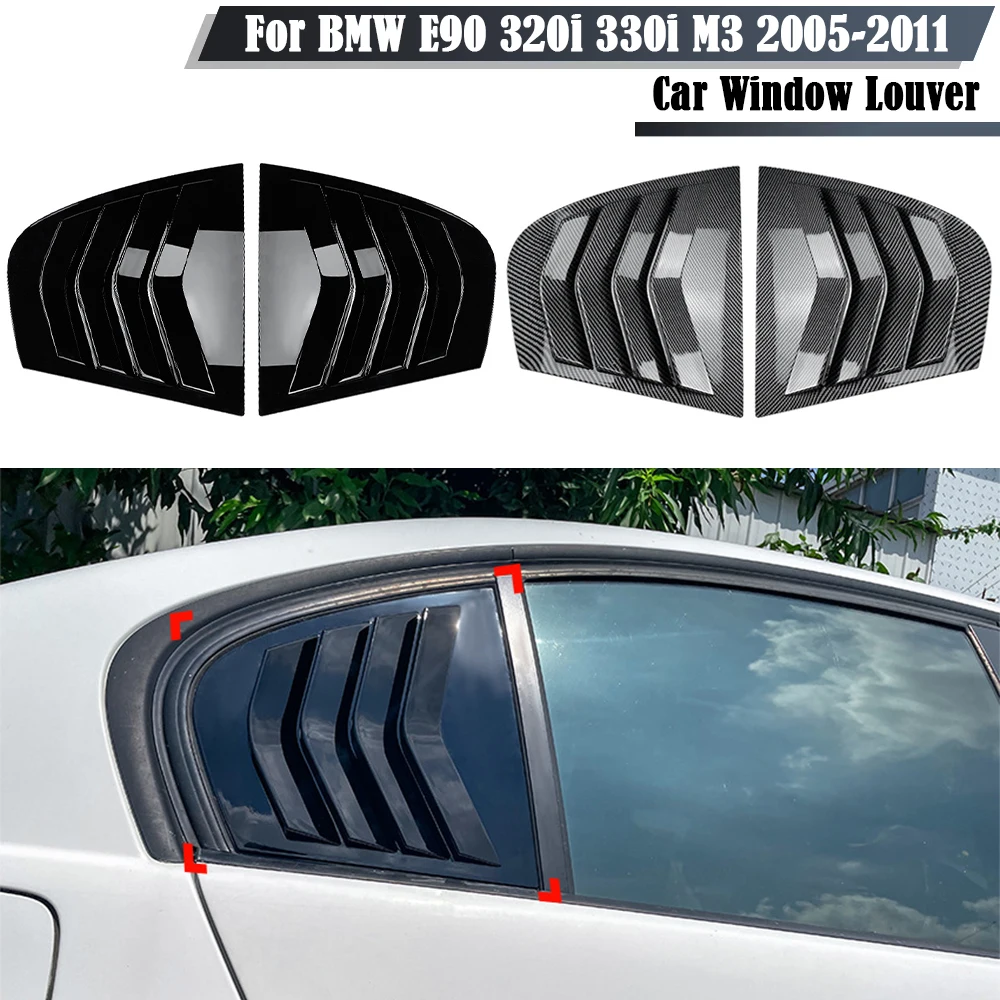 

2pcs Car Quarter Window Shutters Cover For BMW E90 320i 330i M3 2005-2011 ABS Rear Side Louvers Air Vent Trim Accessories