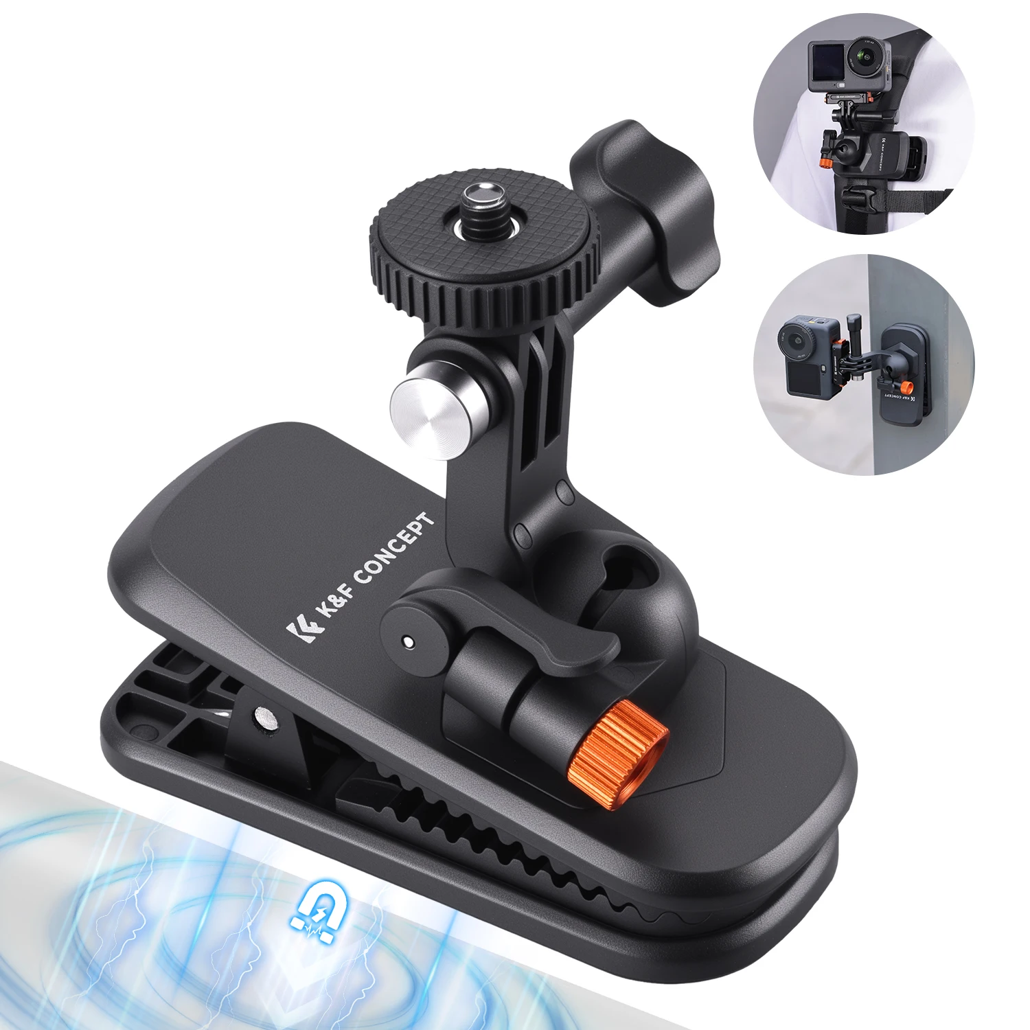 K&F CONCEPT Magnetyczny uchwyt z klipsem do plecaka dla DJI Osmo Action 5 Pro 4 3 Wszystkie GoPro Hero Insta360 X5/4/3 Obrót 180° Szybkie odczepienie — zdjęcie produktu 7
