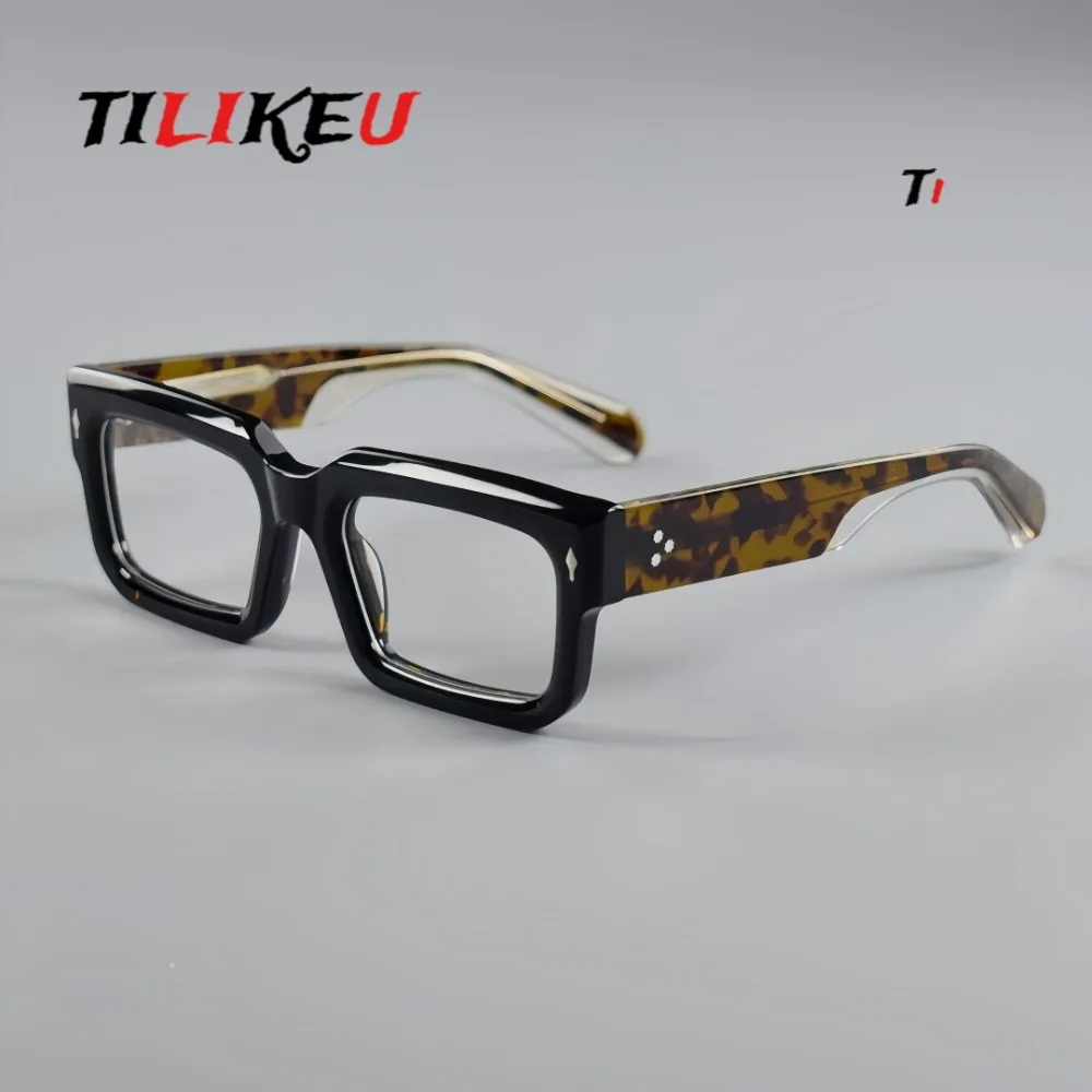 New Fashion Thick Acetate Glasses Frame Men Retro Leopard Pattern Square Thickened Eyewear American Style Customizable Lenses