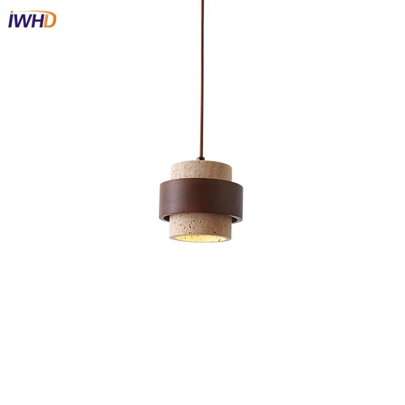 

IWHD Wood Stone Hanging Lamp Bedroom Bedroom Study Living Room 2M Wire Adjustable LED Pendant Light Fixture Luminaire Suspendu