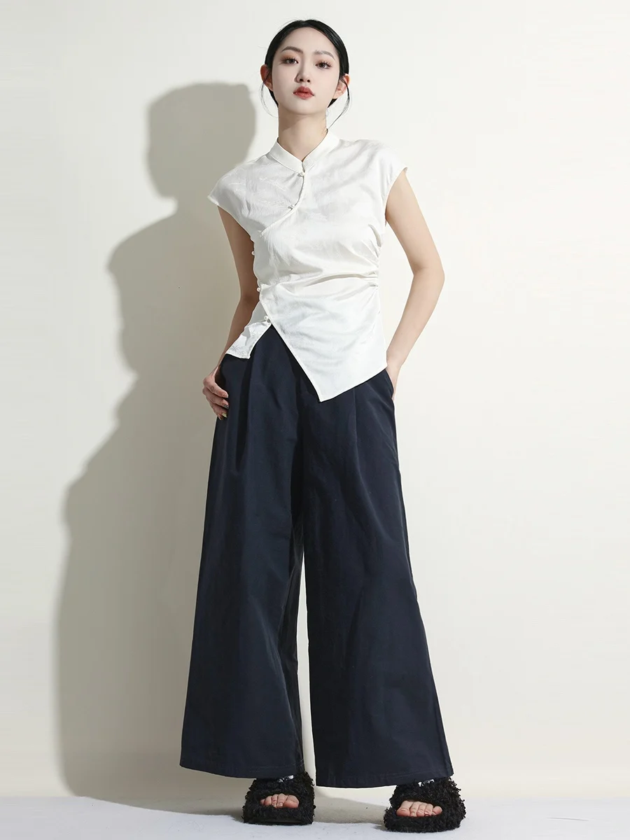 

Новые повседневные плиссированные брюки Mulan 2025 весна-лето, широкие, свободные, в корейском стиле, P73, для работы, простые, из смесового хлопка