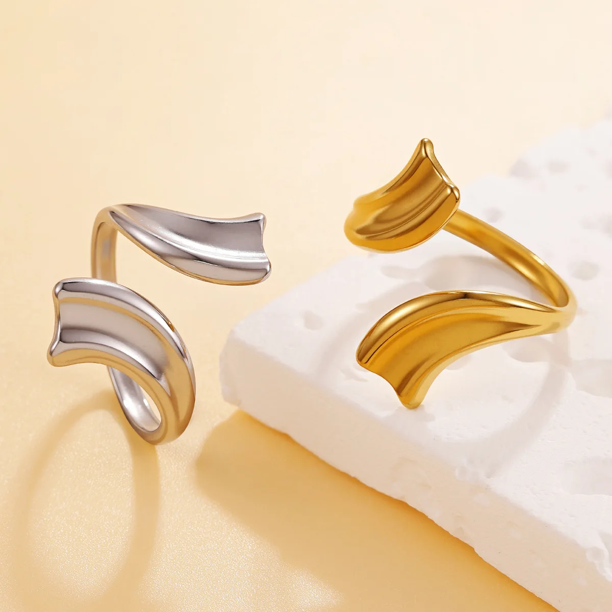 tassel wrinkle Vintage Open knuckle rings for women Gold Color waterproof Stainless Steel Adjustable Open Finger Ring jewelry