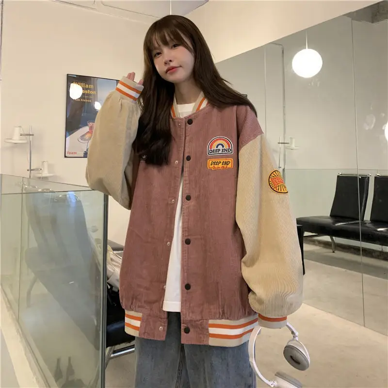 

Preppy Style Women Jackets 2023 Spring and Autumn New Baseball Coat Female Japanese Patchwork Loose Daily Causal Jacket Students