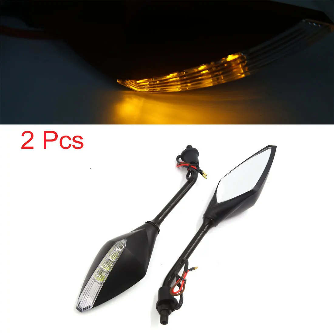 Motoforti 1 Pair 10MM Thread Yellow LED Turn Signals Indicator Side Mirrors for Motorcycle