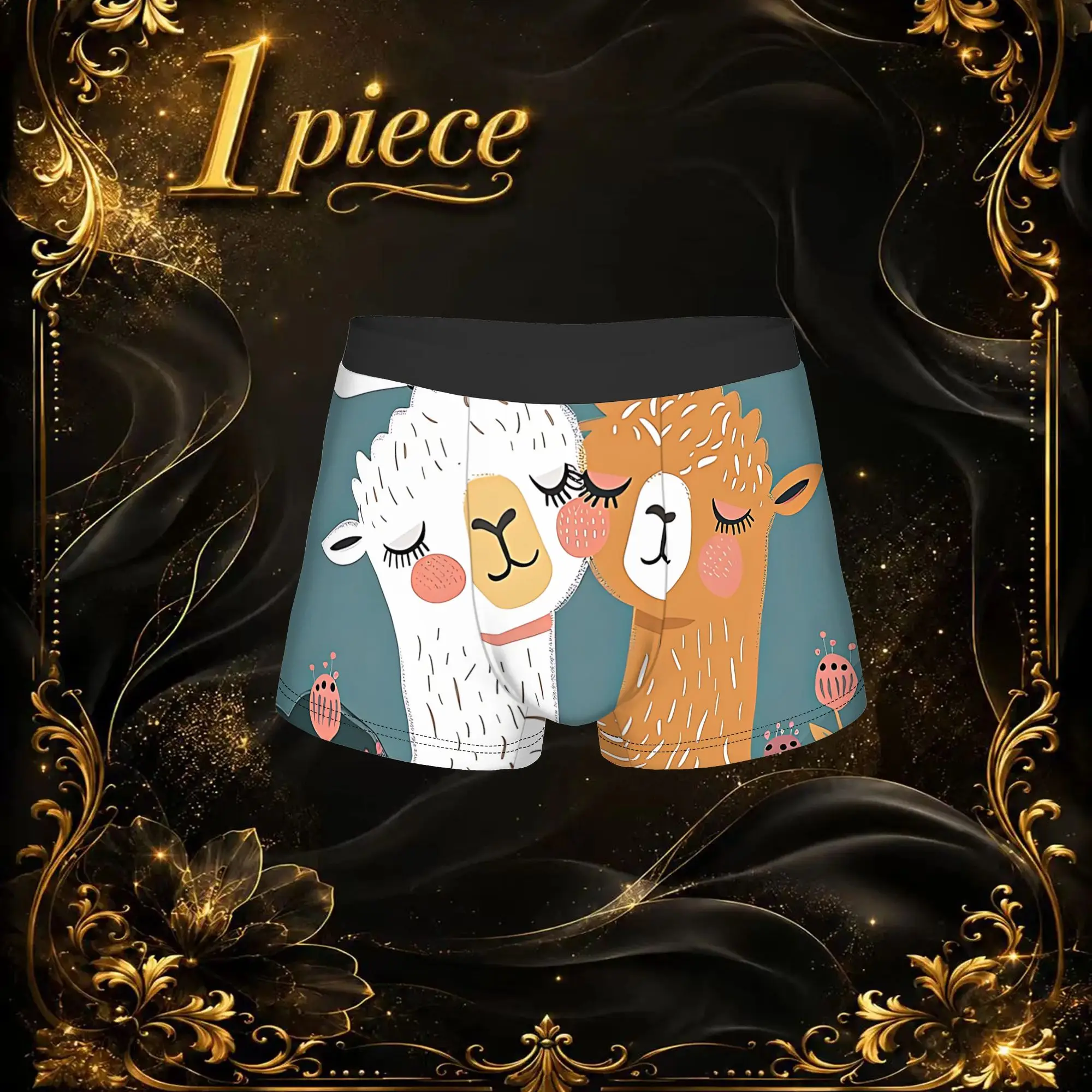 1pc Retro Line Art Alpaca Print Underpants Breathbale Panties Men's Underwear Suitable Shorts Boxer Briefs