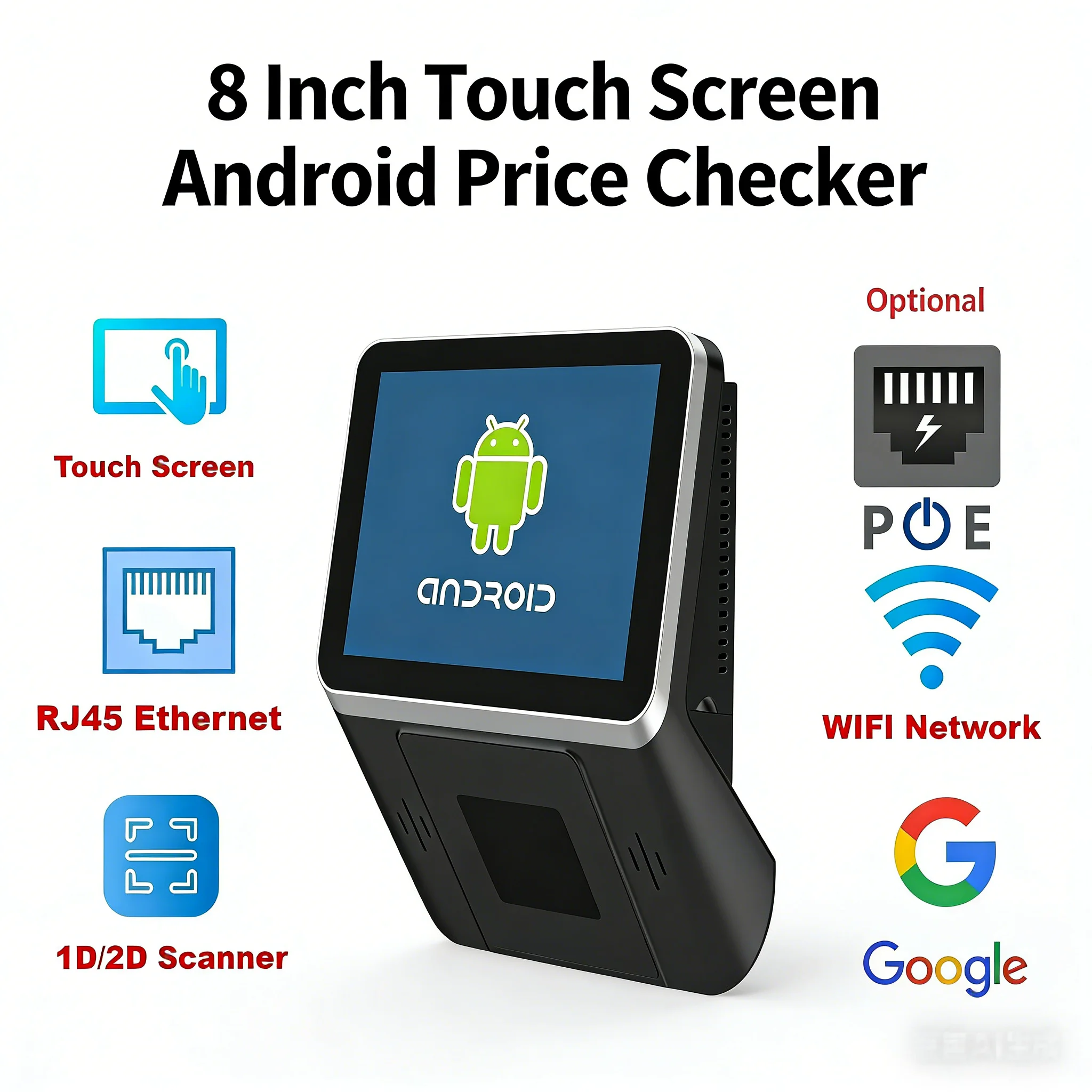 New 8 Inch Wall Mount Android POS Terminal with Barcode QR Code Reader WiFi Ethernet Price Checker for Supermarket Retail Store