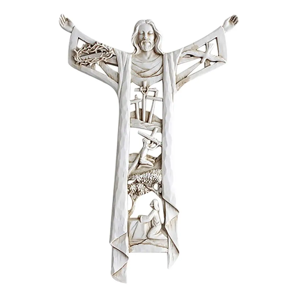Risen Christ Wall Cross Figurine Resin Sculpture Decorative Home Decorating Luxury Ornament for Living Room Church