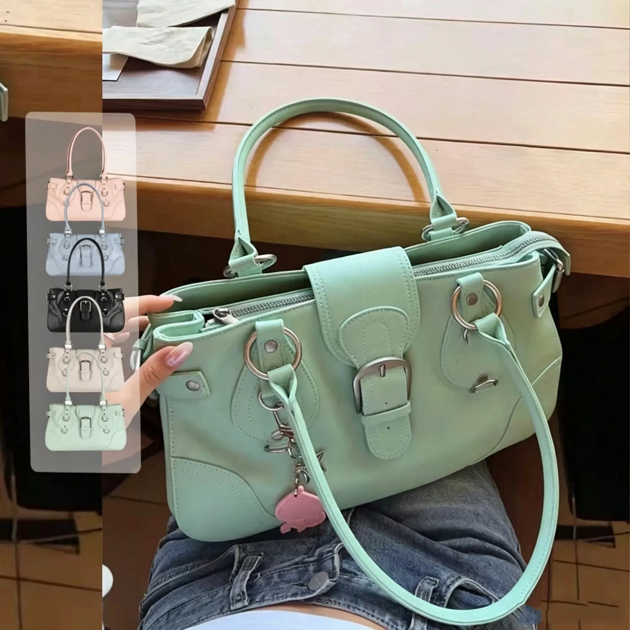 dimanche-vintage-american-motorcycle-bag-women's-commuter-shoulder-handbag-y2k-versatile-fashionable-pu-leather-box-shape