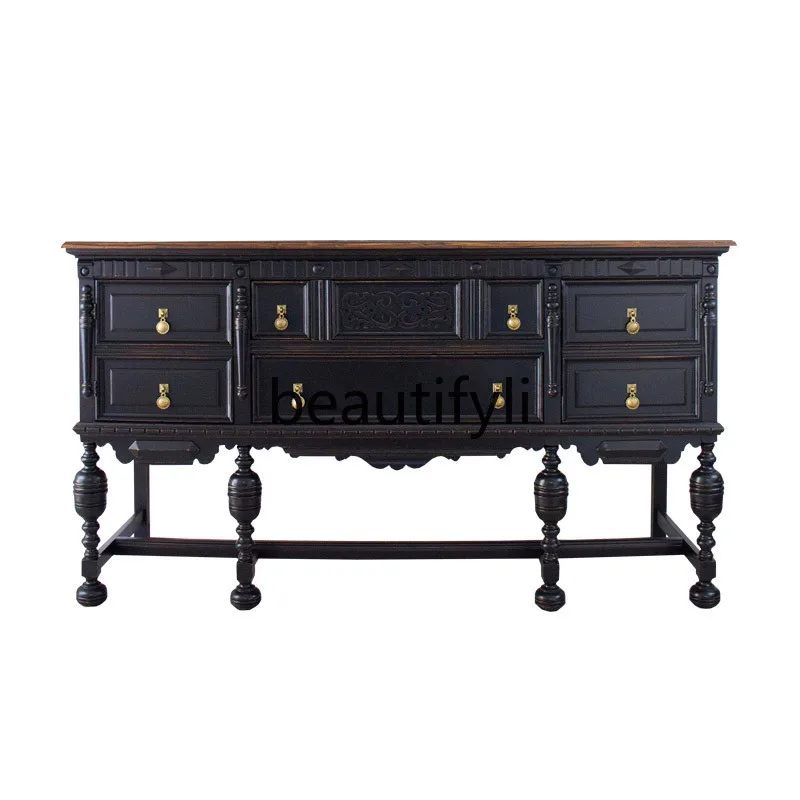 

French retro solid wood porch cabinet American living room decorative cabinet high-end carved dining side cabinet locker