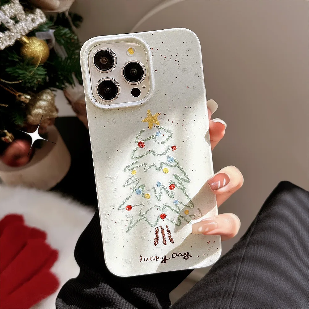 Soft Cartoon Christmas Tree Pattern Phone Case For iPhone 16 15 14 13 12 11 Pro Max XR X XS 8 7 Plus Silicone Shockproof Cover