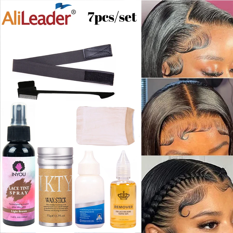 Hair Wax Stick+ Lace Wig Glue Remover Glue+ Edge Control Brush +Lace Tint Spray +Wig Headband+ Hd Wig Cap Making Wig Accessories