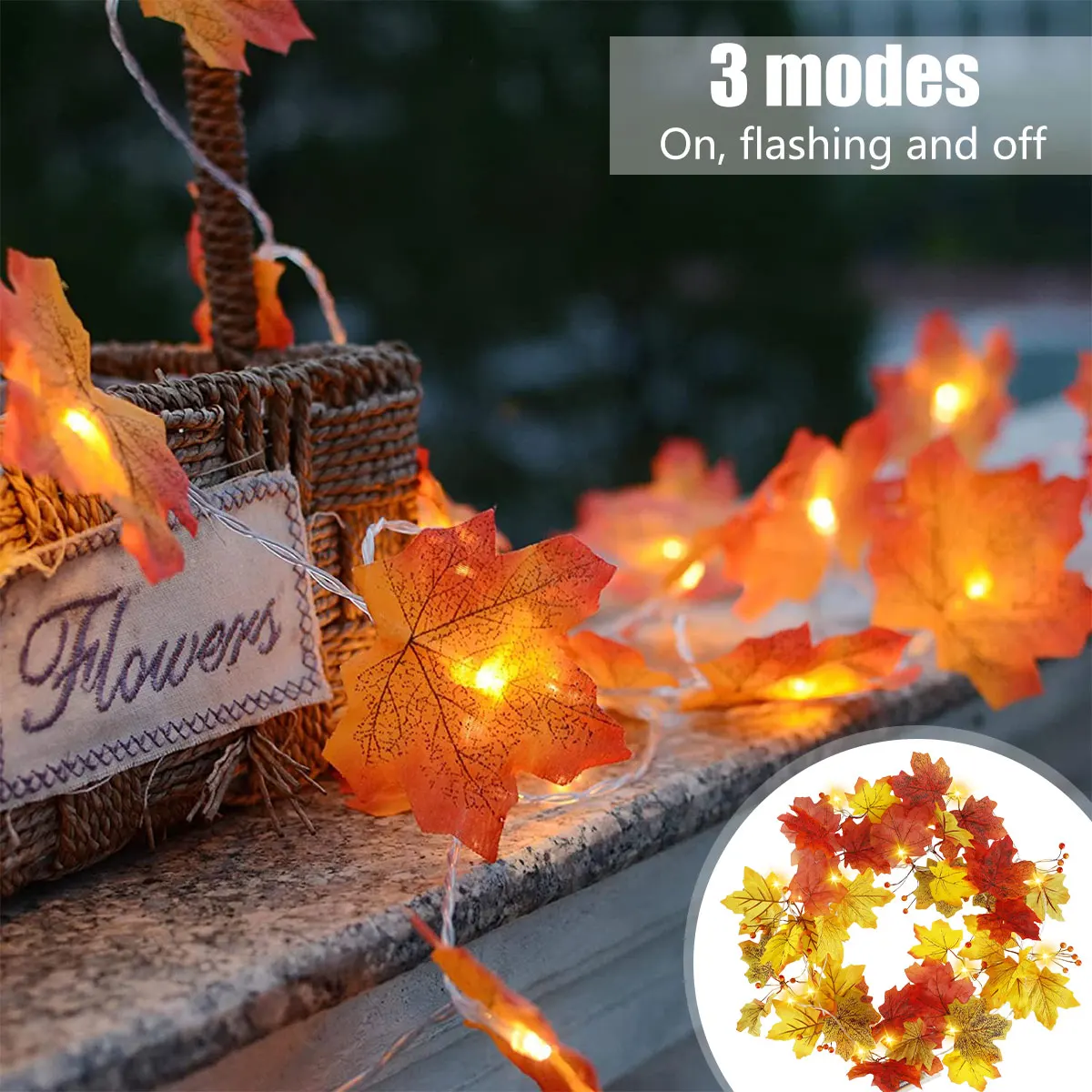 NEW Maple Leaves String Lights Fall Leaf Garlands Light Total 9.8Ft 20LED Lights with 2 Modes Battery Operated Autumn Maple