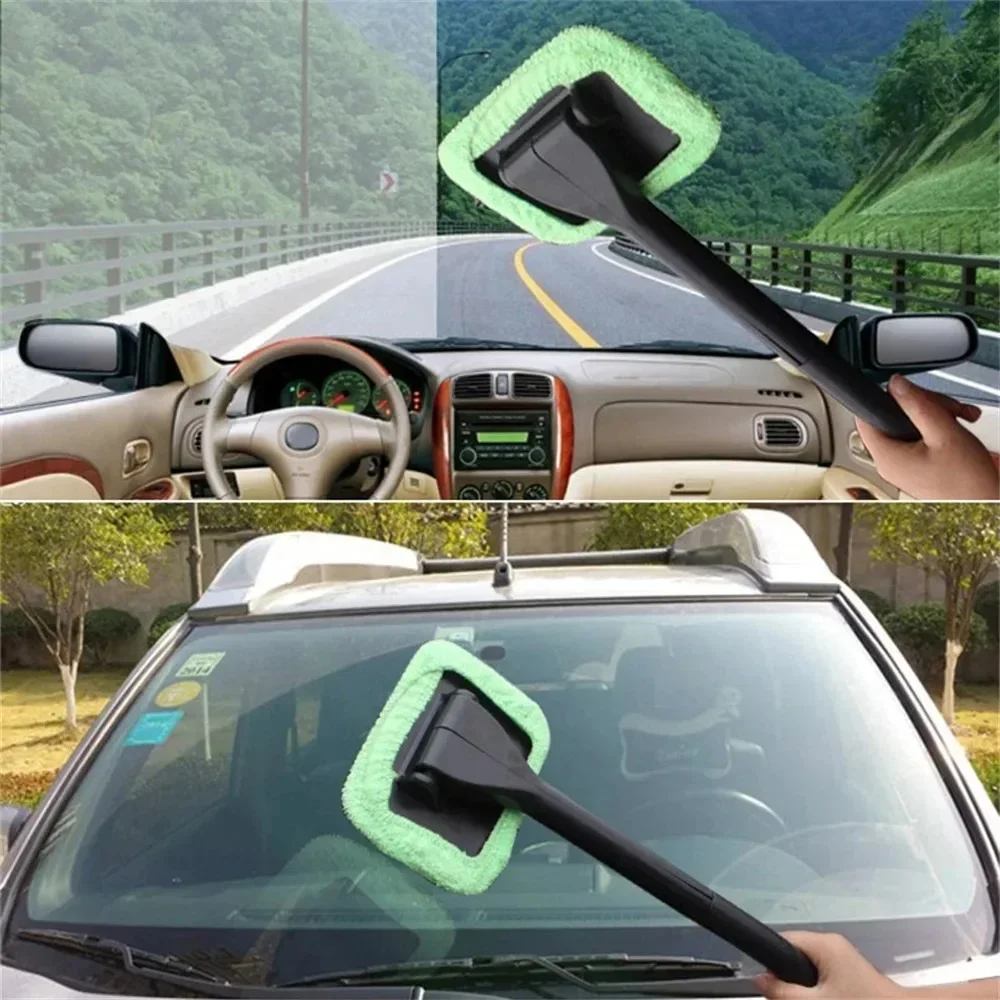 Long Handle Car Windshield Cleaning Brush Kit Auto Window Wash Tool with Dust Removal Towel for Home Glass Defogging