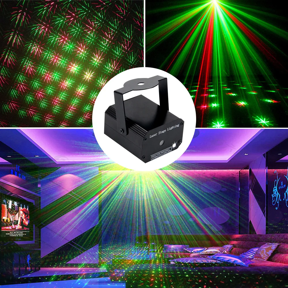 USB Power LED Stage Light DJ Disco Light Projector Laser Lamp Sound Activated Red Green Strobe Light Magic Ball Xmas Party Light