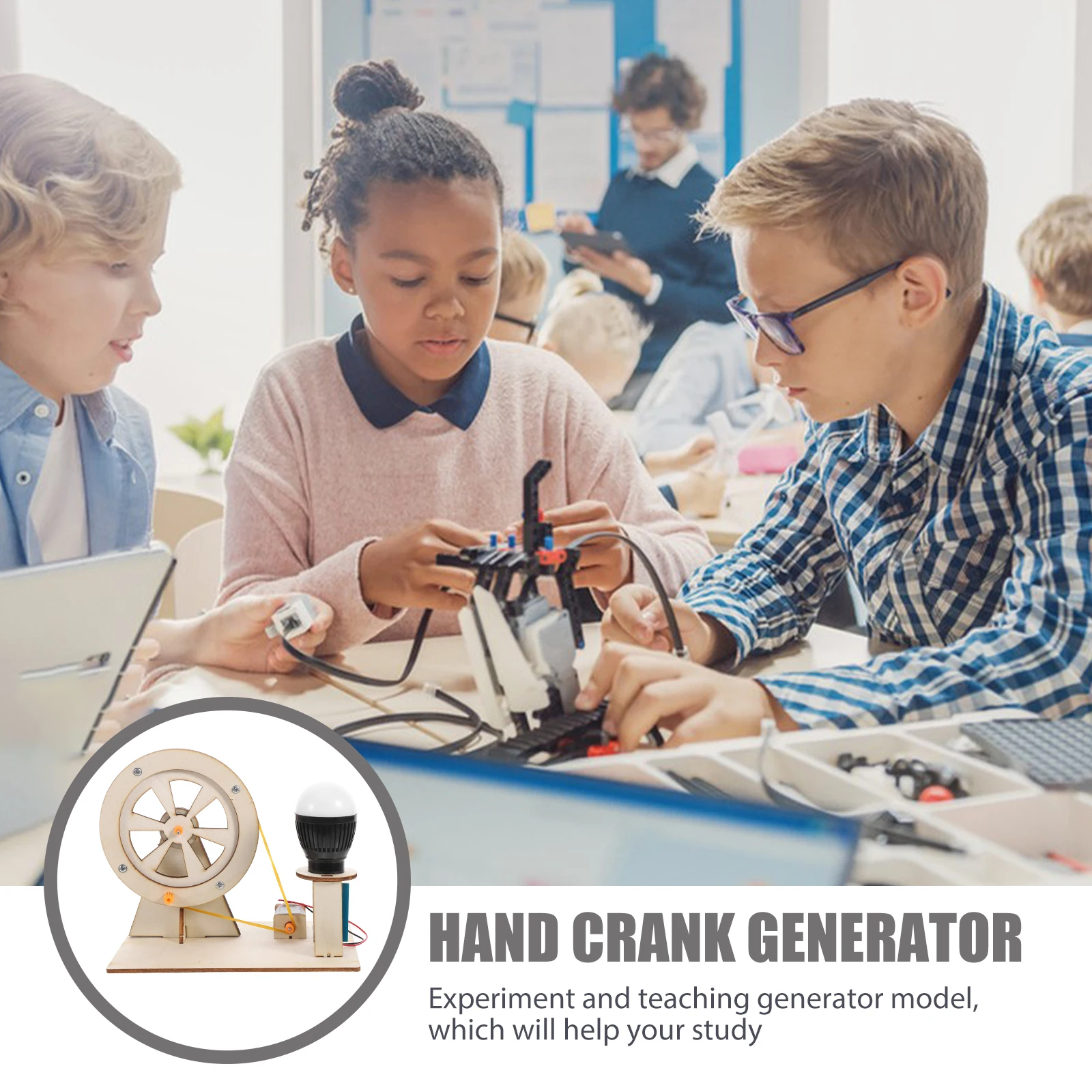 Generador de manivela Manual de madera creativo, Kit de ciencia educativa de montaje Manual, herramienta de aprendizaje de física eléctrica Diy