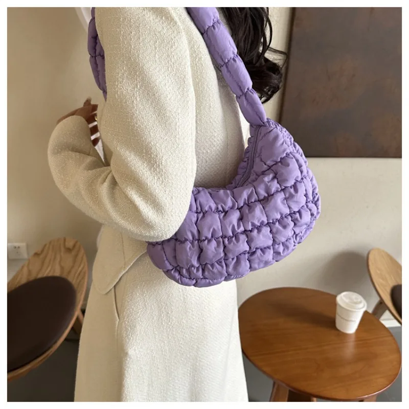 

Fashion Pleated Shoulder Bag Large Intestine Winter New Joker Korean Underarm Crossbody Bag Luxury Brand Female Shoulder Bag