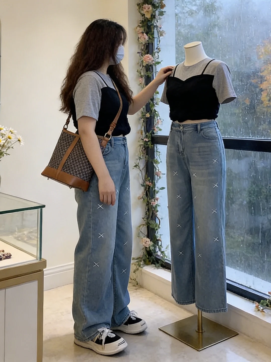 

plus Size Embroidered Denim Jeans High Waist Straight Leg Casual Spring New Sle Women's Loose Wide Leg Slimming Pants