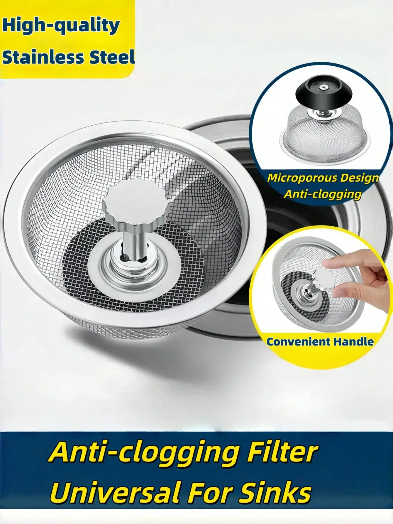 3pcs  sink filter for kitchen and bathroom, anti clogging residue collector, multifunctional mesh filter basket
