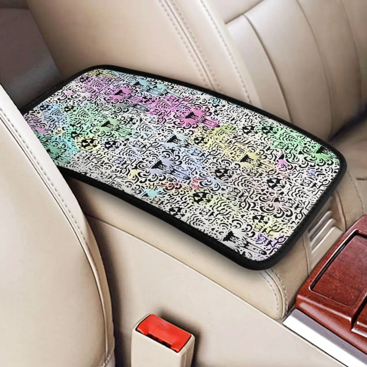 Car Armrest Cover Mat Leather Haunted Mansion Plaid Center Handle Box Pad Cushion Auto Styling Interior Accessories Waterproof