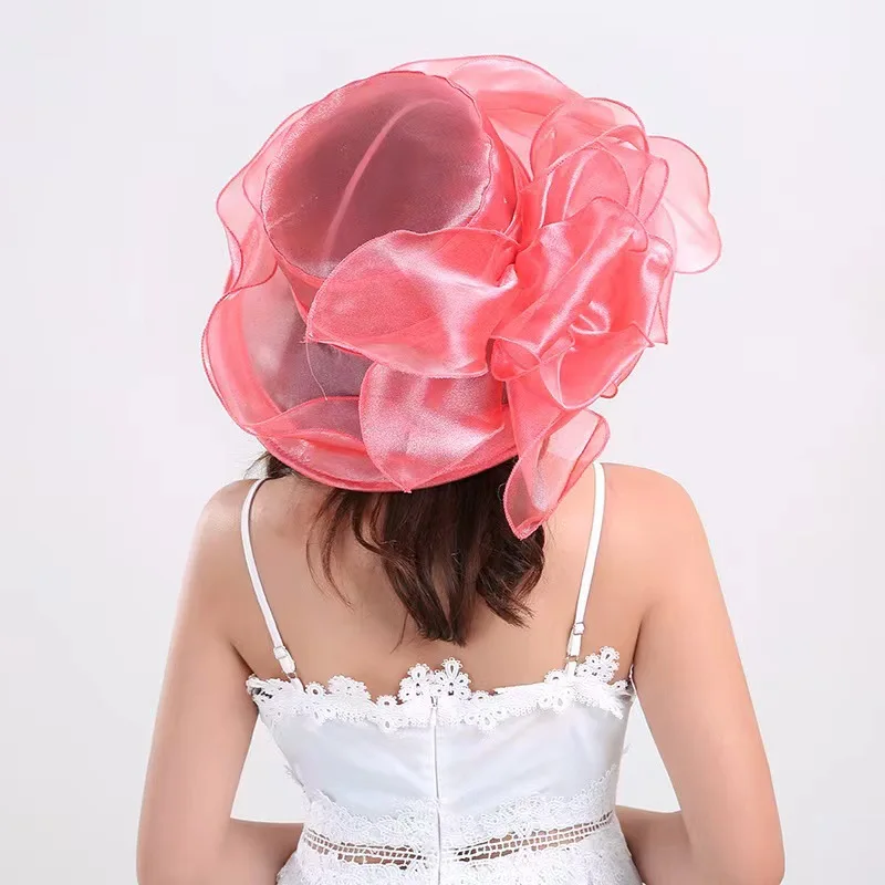 Elegant Bow Lady Hat Summer Organza Wide Brim Sunscreen Kentucky Derby Hats For Women Church Wedding Beach Sun Cap Foldable 2023