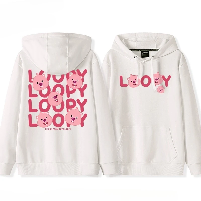 Miniso جديد الكورية نمط لطيف الكرتون Loopy الرموز التعبيرية طباعة مقنعين زوجين سترة فضفاضة كلية سترة الاتجاه مضحك الخريف والشتاء