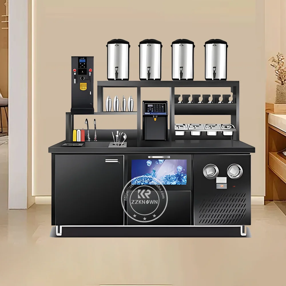 2024 Perfect Customize Drink Station Bubble Tea Counter And Milk Tea Equipment With Refrigeration Cabinet