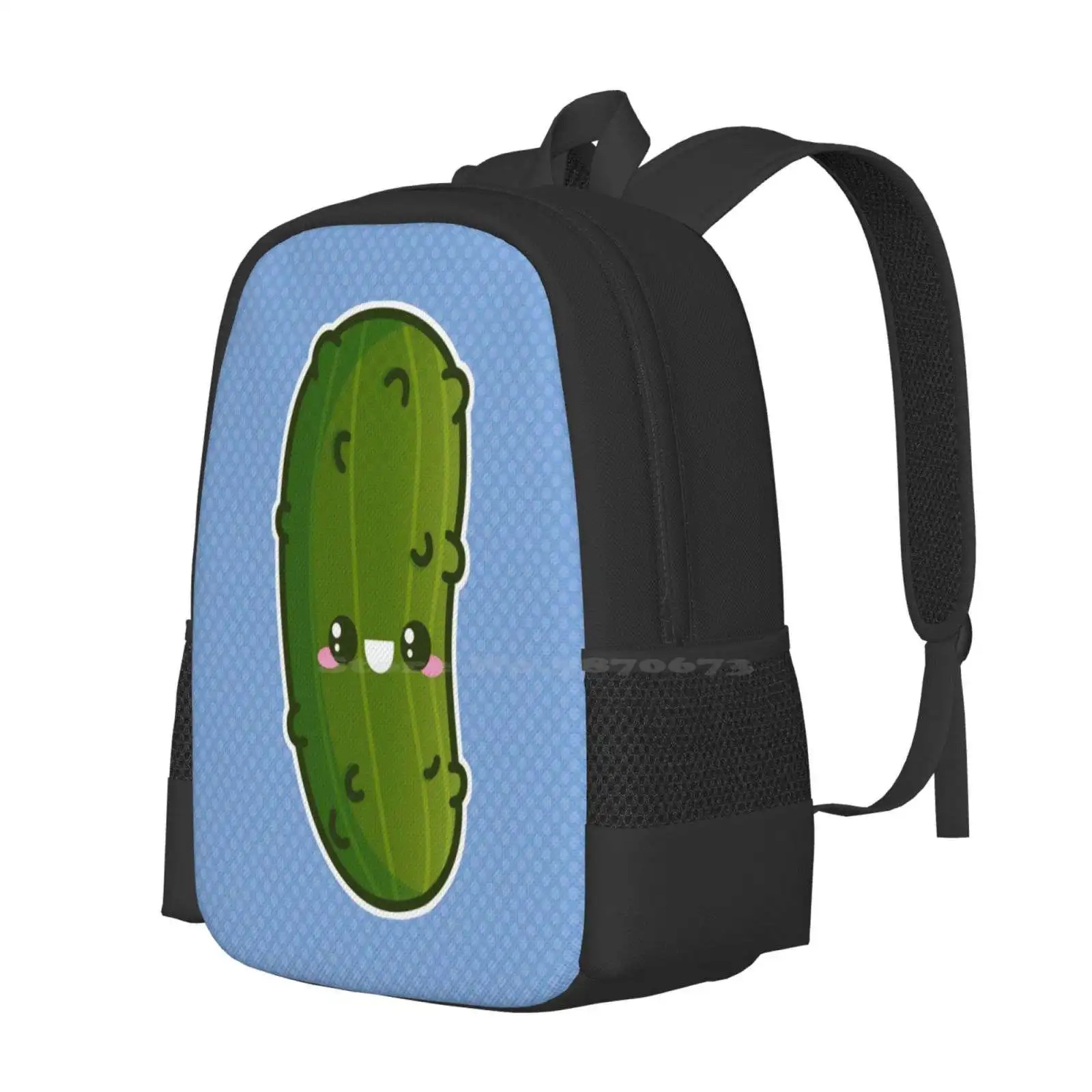 Kawaii Pickle Pattern Design Bag Student'S Backpack Gherkin Pickle Food Snack Cute Kawaii Katie White