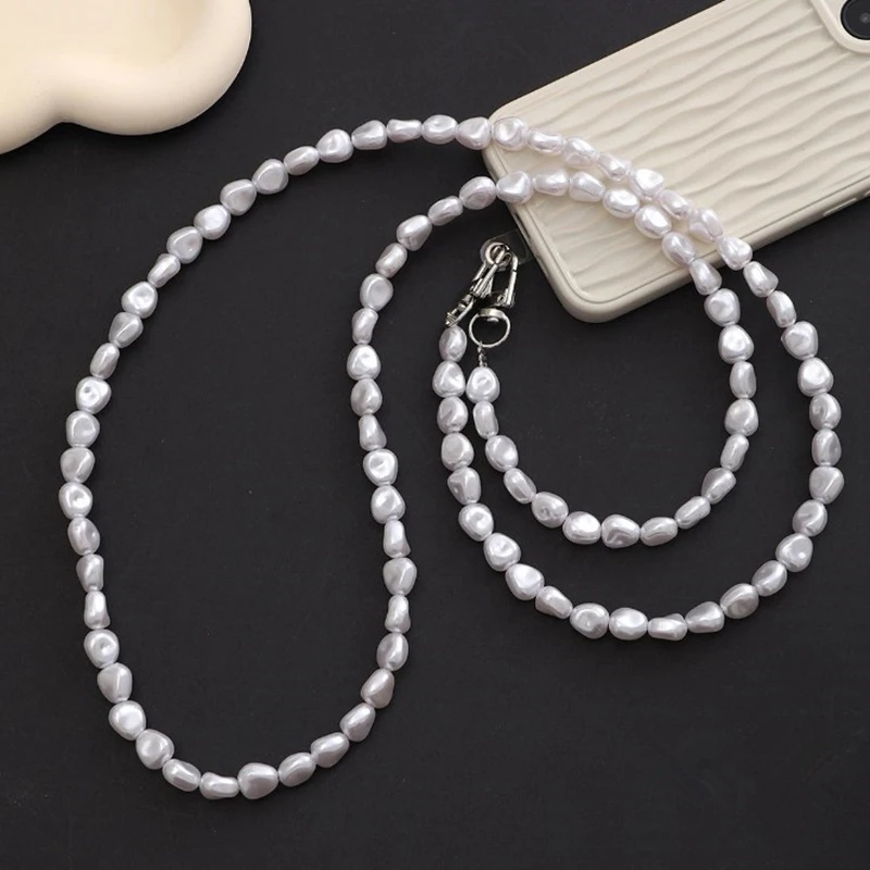 Mobile Phone Lanyard Luxury Simple Phone Anti-lost Crossbody Lanyard Special-Shaped Pearl Chain