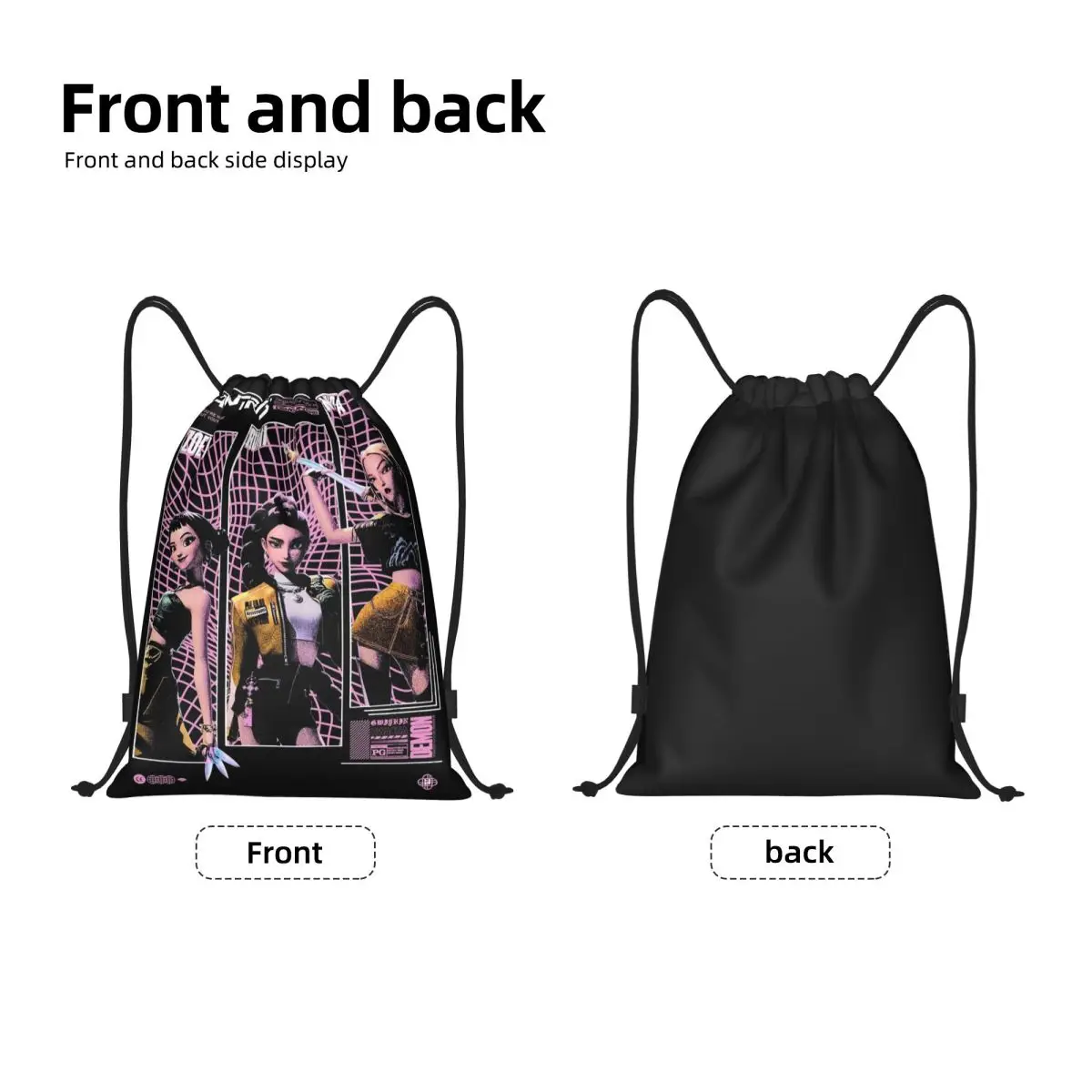 حقائب برباط من Huntrix Kpop Demon Hunters حقيبة ظهر رياضية للصالة الرياضية حقيبة سلسلة مقاومة للماء لليوجا