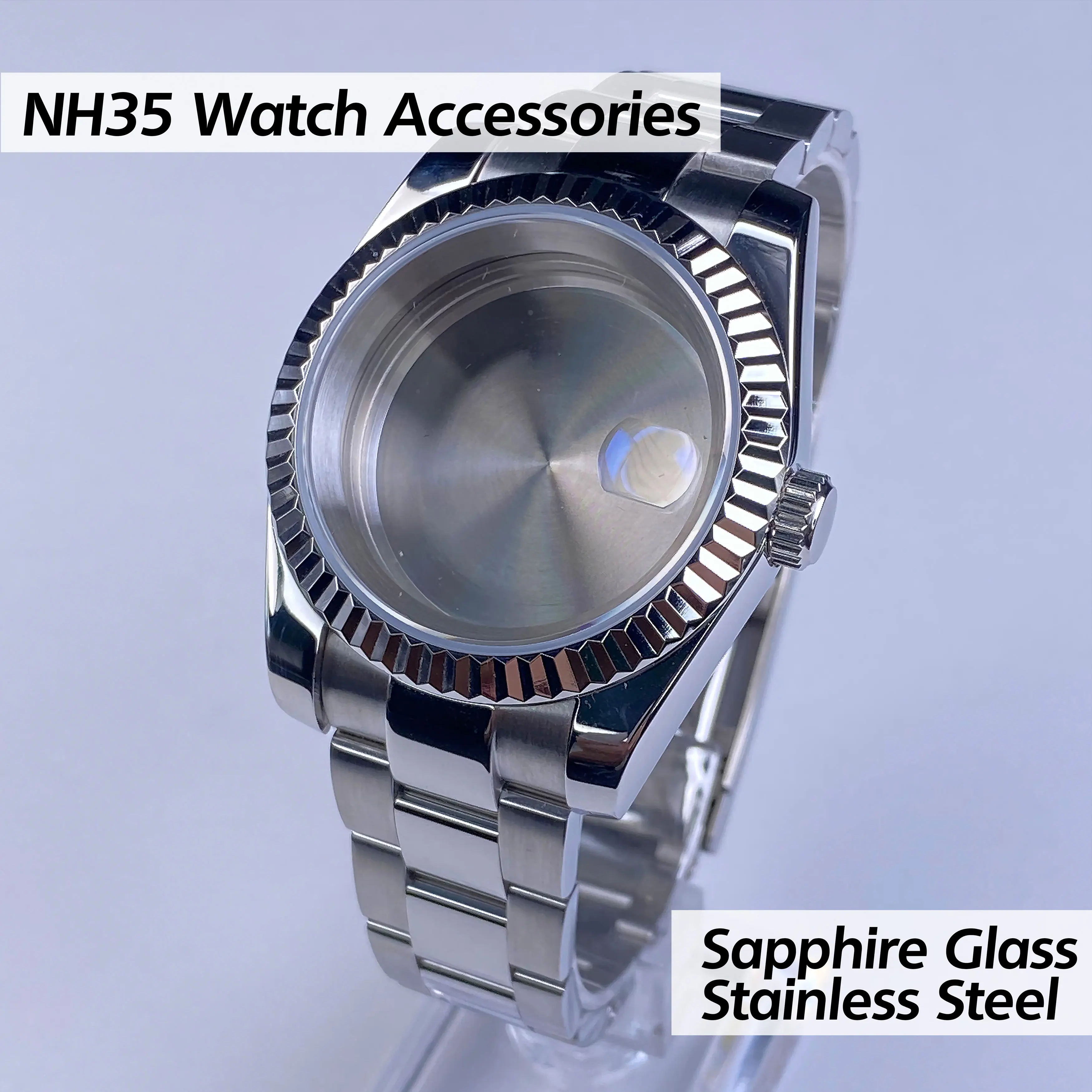 Custodia NH35 36mm/39mm Bracciale Oyste Cassa per orologio in vetro zaffiro per NH34 NH35 Movimento 28,5 Quadrante Orologio Accessorio cassa nh35