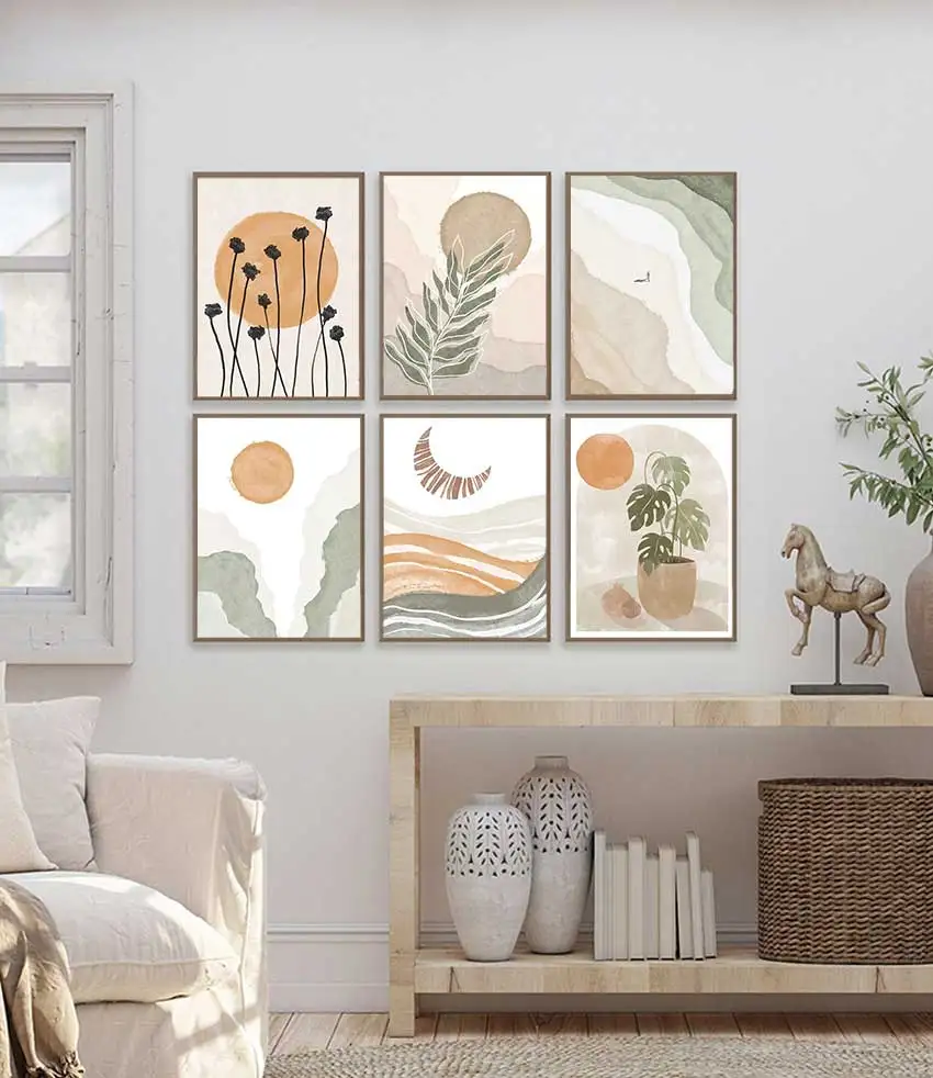 Bohemia Sun Rainbow Flowers Leaves Abstract Landscape Posters and Prints Wall Art Canvas Painting Pictures for Living Room Decor - zdjęcie 1