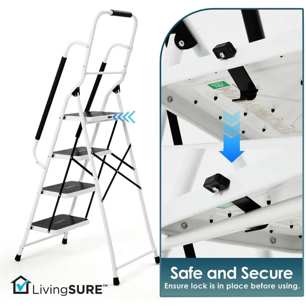 Scaletta di sicurezza pieghevole in acciaio resistente con gradini antiscivolo e corrimano imbottito: design salvaspazio, ideale per casa e lavoro