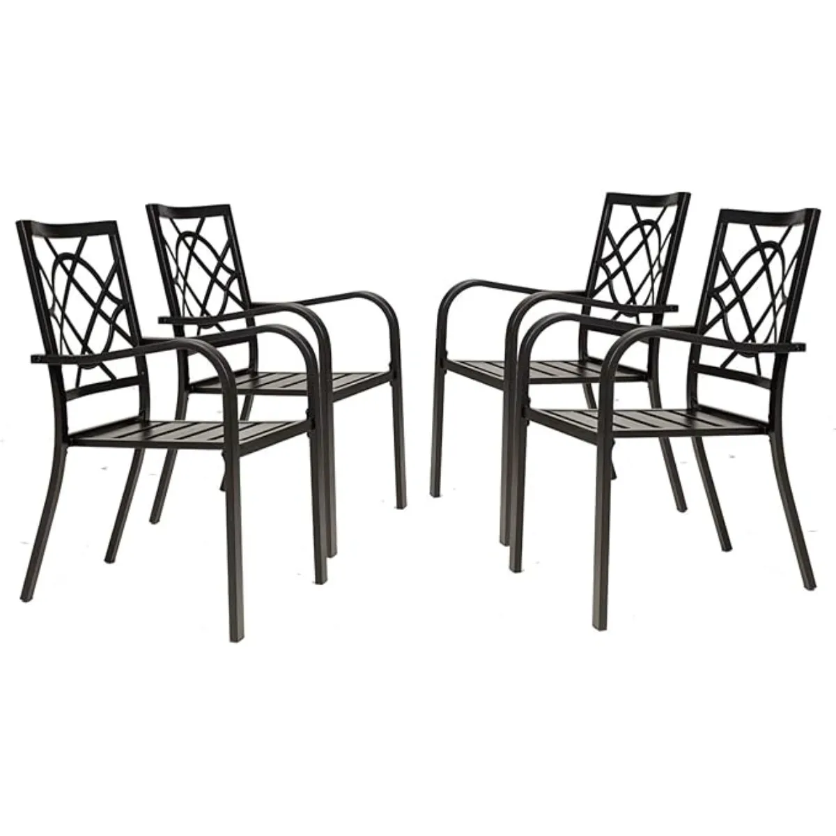 Patio Chairs Set of 4 Outdoor Dining Chairs, Metal Frame Stackable Patio Dining Chairs, Wrought Iron Black Chairs w/Armrest