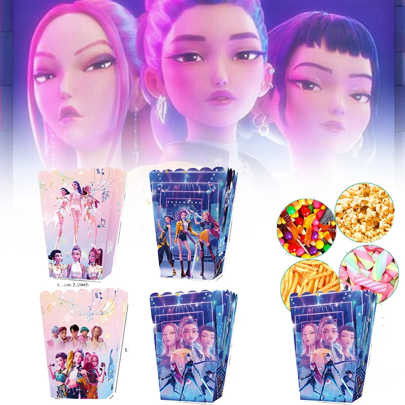 Cajas de palomitas de maíz de cazadores de demonios, cajas de galletas para fiesta, bolsas de regalo de cazadores de demonios Kawaii para niños, fiesta de Baby Shower, golosinas de cumpleaños, 6-24 unidades