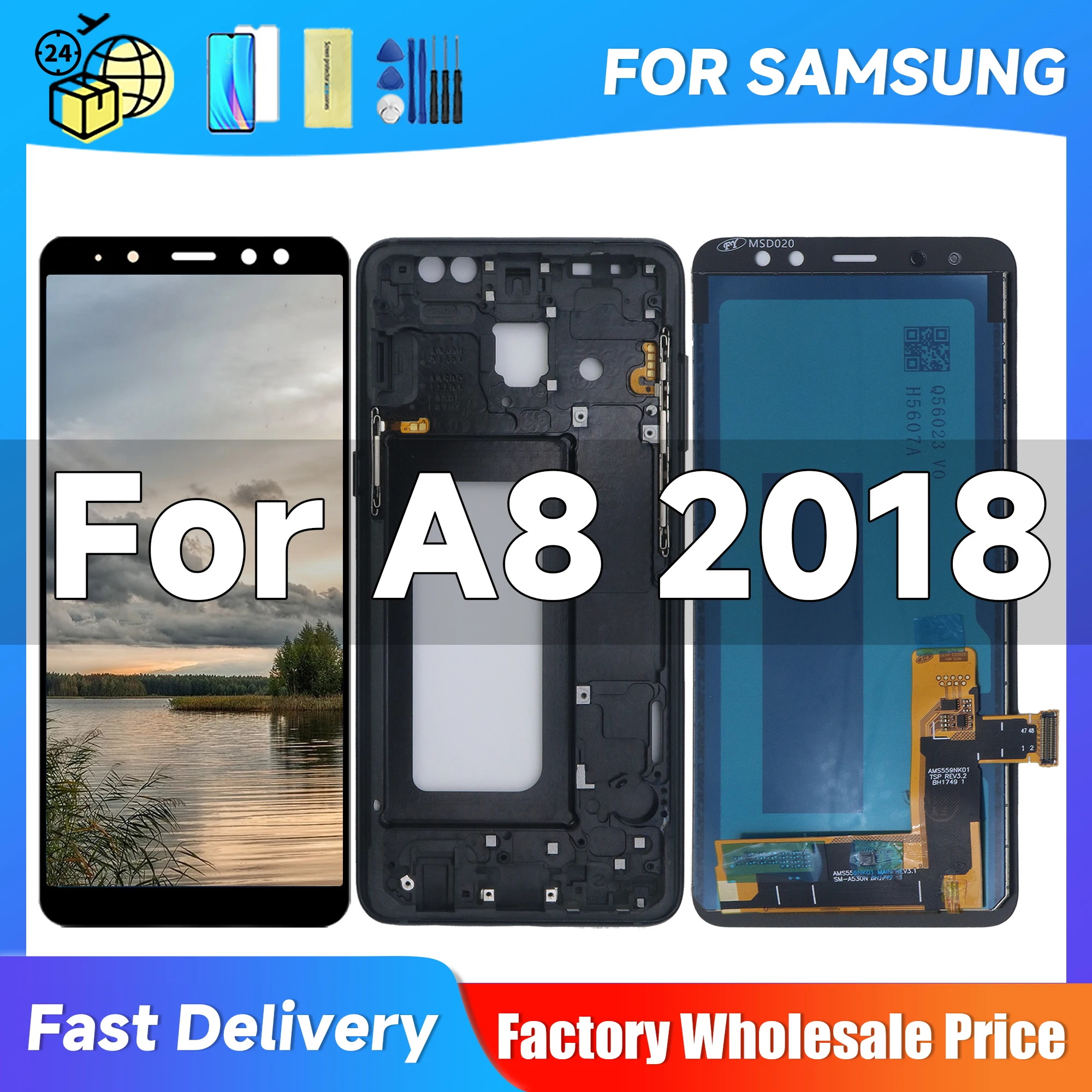 AAA+ A530 A530F A530F/DS Display With Frame For Samsung Galaxy A8 2018 Lcd Display Touch Screen Digitizer Assembly Replacement