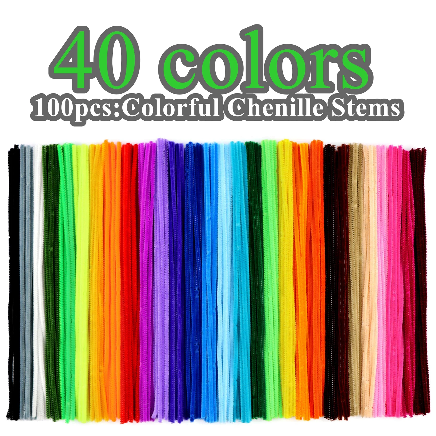 40 tallos de chenilla de colores, 100 Uds., limpiadores de tuberías, oropel de felpa, palos con cable, palo giratorio, tira para el cabello, manualidades DIY, juguetes educativos