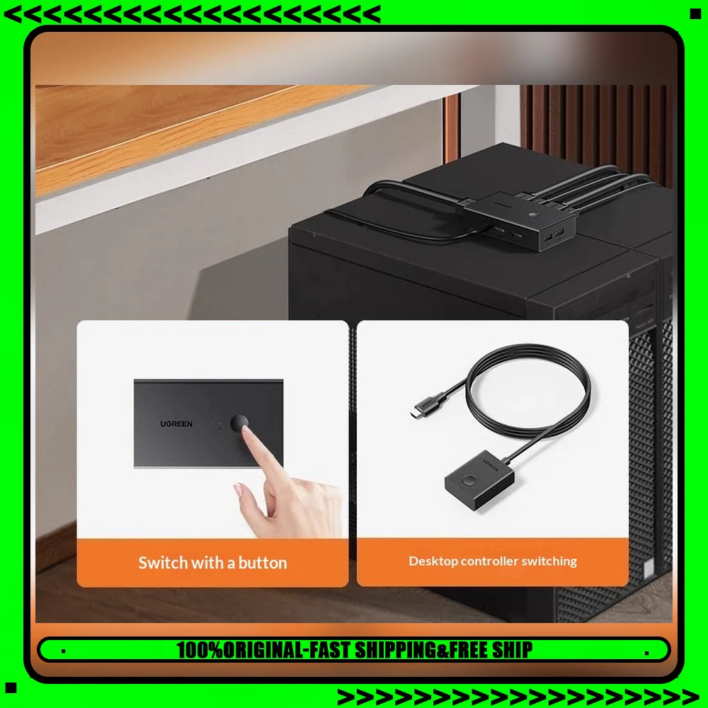UGREEN 90478 CM571 HDMI 2.0 KVM Switch 2 In 1 Out 4K 60Hz for Two Computers One Monitor Keyboard Mouse