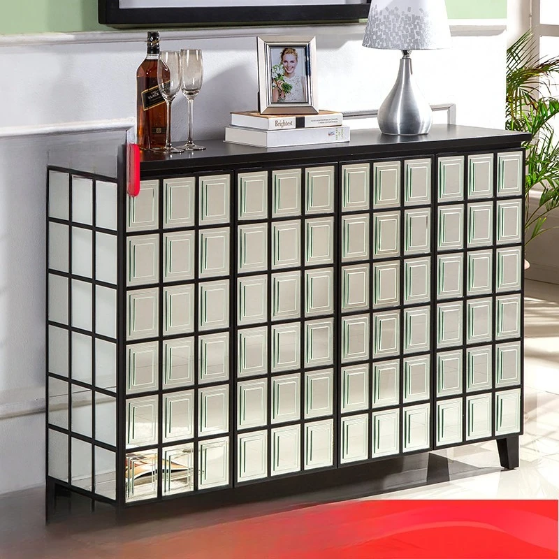 Mirror shoe cabinet Household multi-layer large-capacity entrance hall entrance partition cabinet Multifunctional glass side