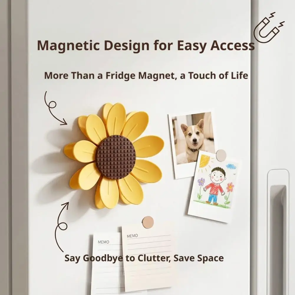 10 Stück Niedliche Sonnenblumen-Magnetverschlussclips mit Basis, Luftdichte Chip- und Snacktütenclips, Küchen-Frischhalteclips, Notizclips – Detail 7