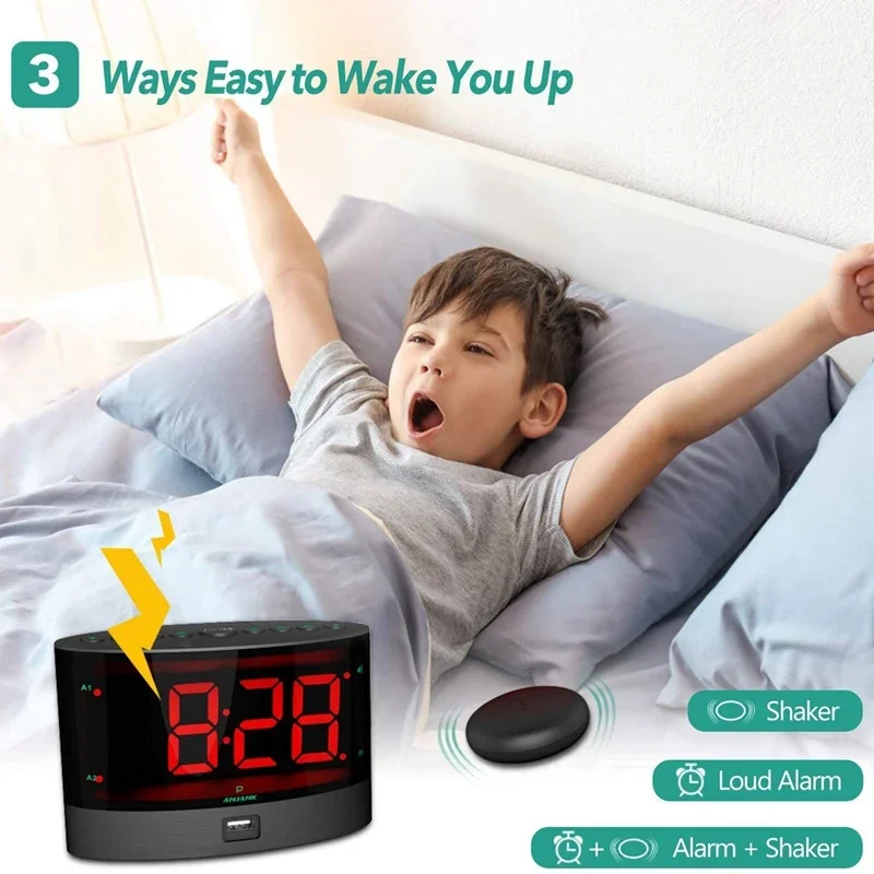 New-Extra Loud Alarm Clock With Wireless Bed Shaker,Vibrating Dual Alarm Clock For Heavy Sleepers, Deaf And Hearing-Impaired