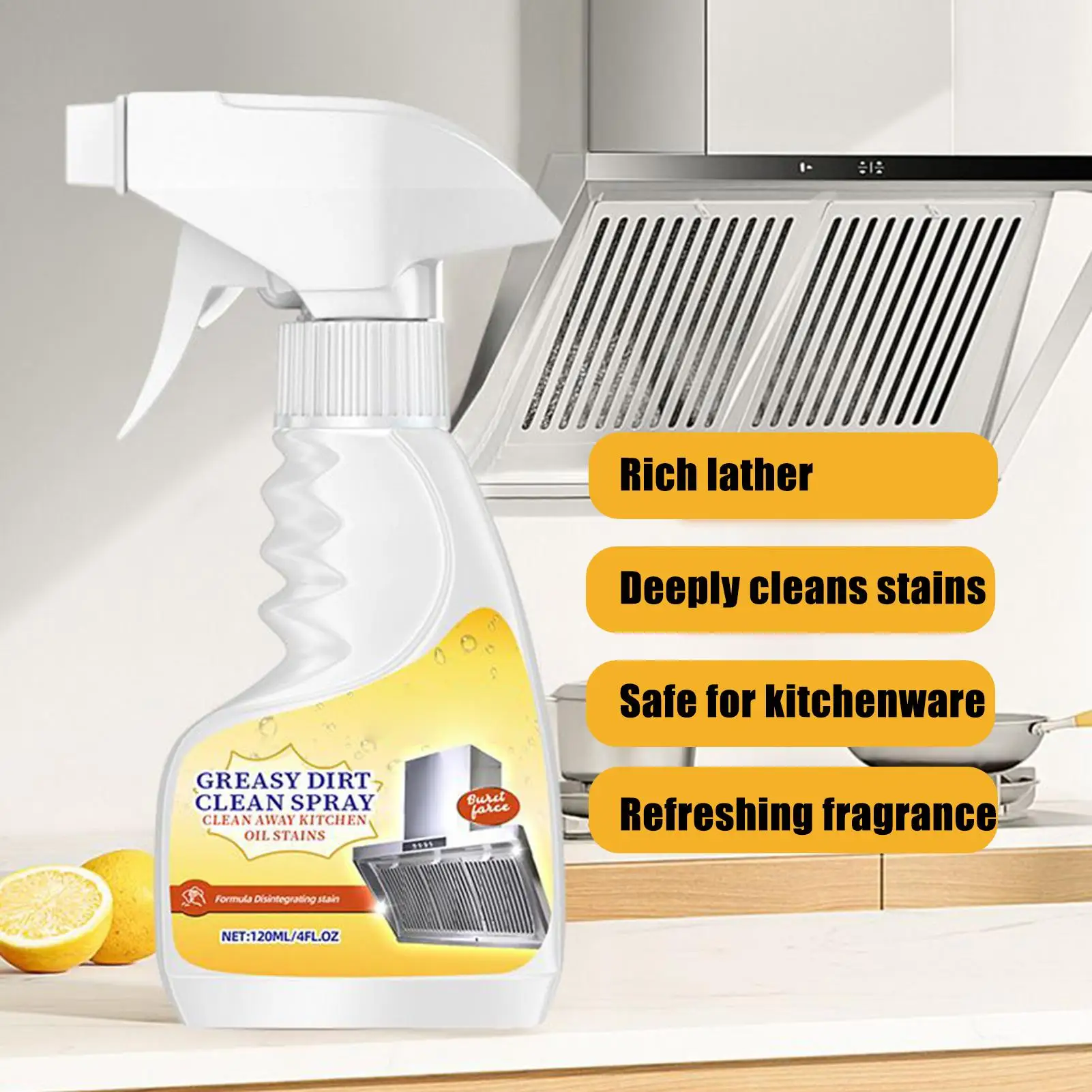 Kitchen Degreaser Spray 120ml Fast Acting Gentle Mist Kitchen Cleaner Spray for Family Friends Men Women Spot Home Indoor